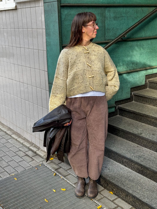 Spodnie barrel Poppi sztruksowe Mokka