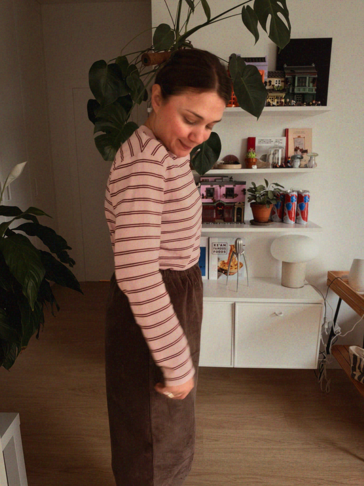 Spodnie barrel Poppi sztruksowe Mokka